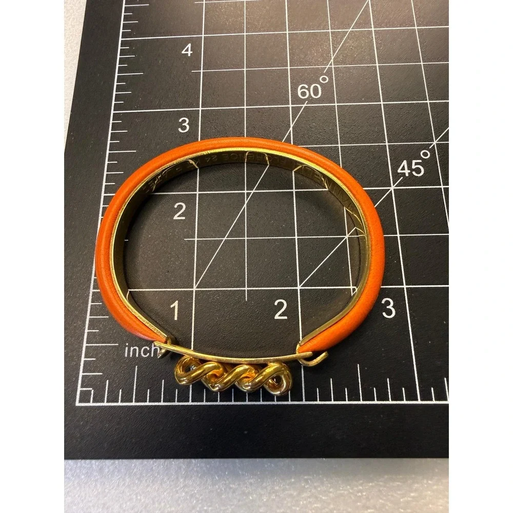 Mannelli Florence Orange Leather 24KT Gold Plated Curb‎ Link Bangle Bracelet - Picture 5 of 6